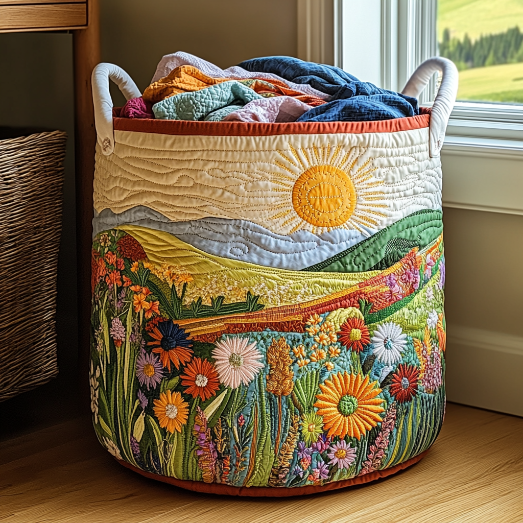 Cesta Artesanal - Cesto De Ropa Con Diseño De Paisaje