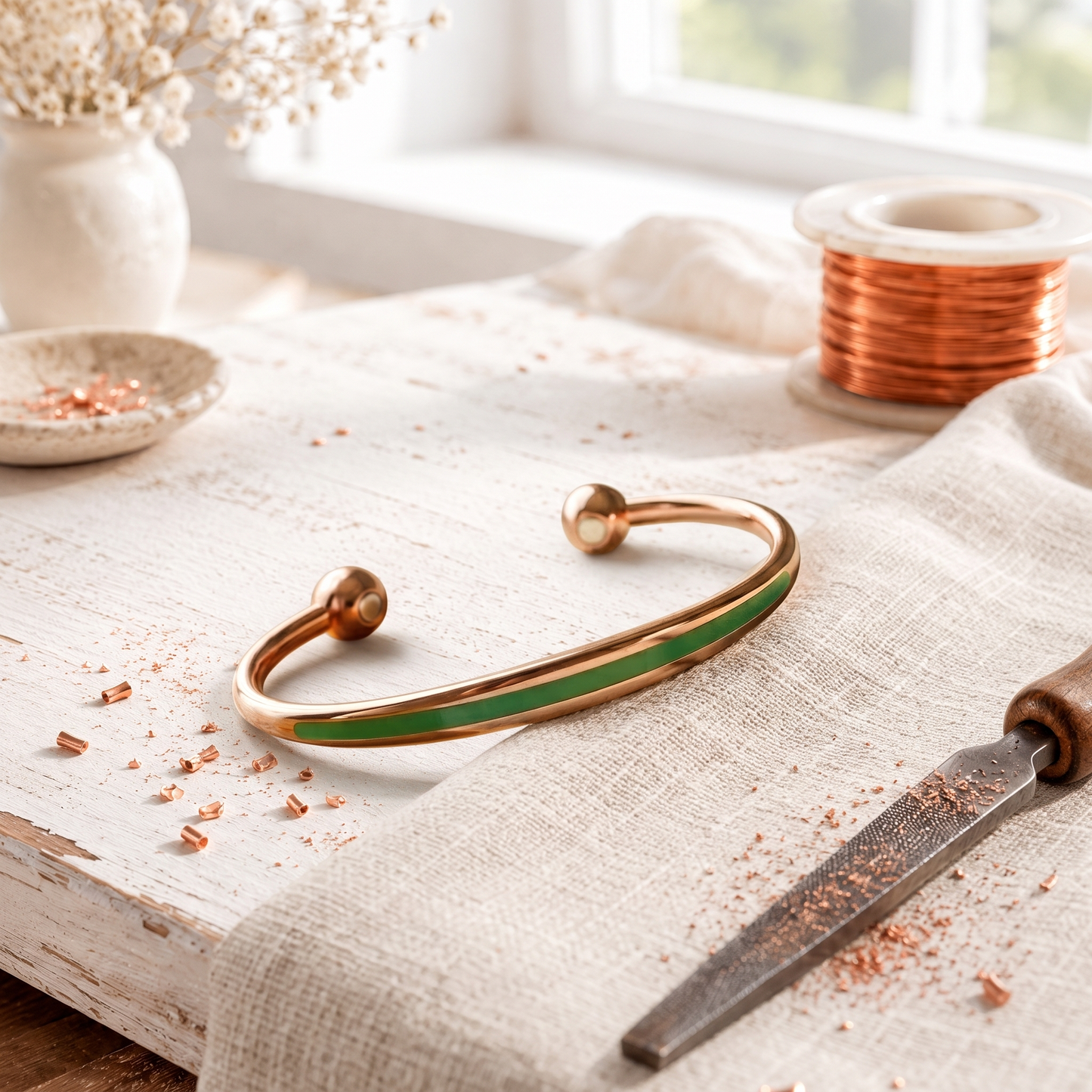 Pulsera de cobre con pátina